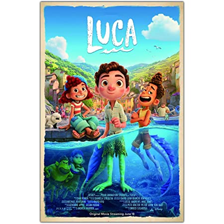  luca movie poster with luca and his friend half in the water