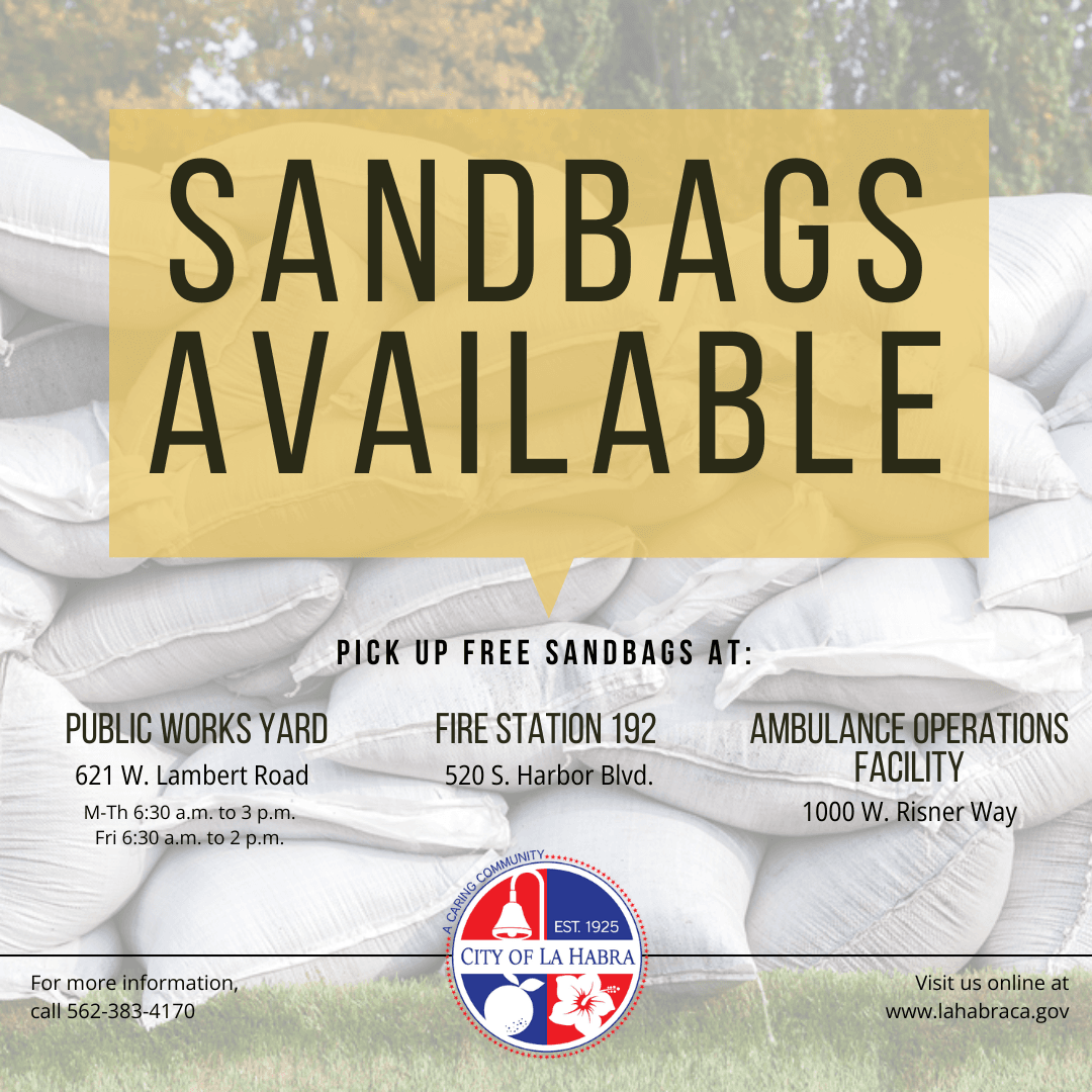 photo stating sandbags are available to la habra residents