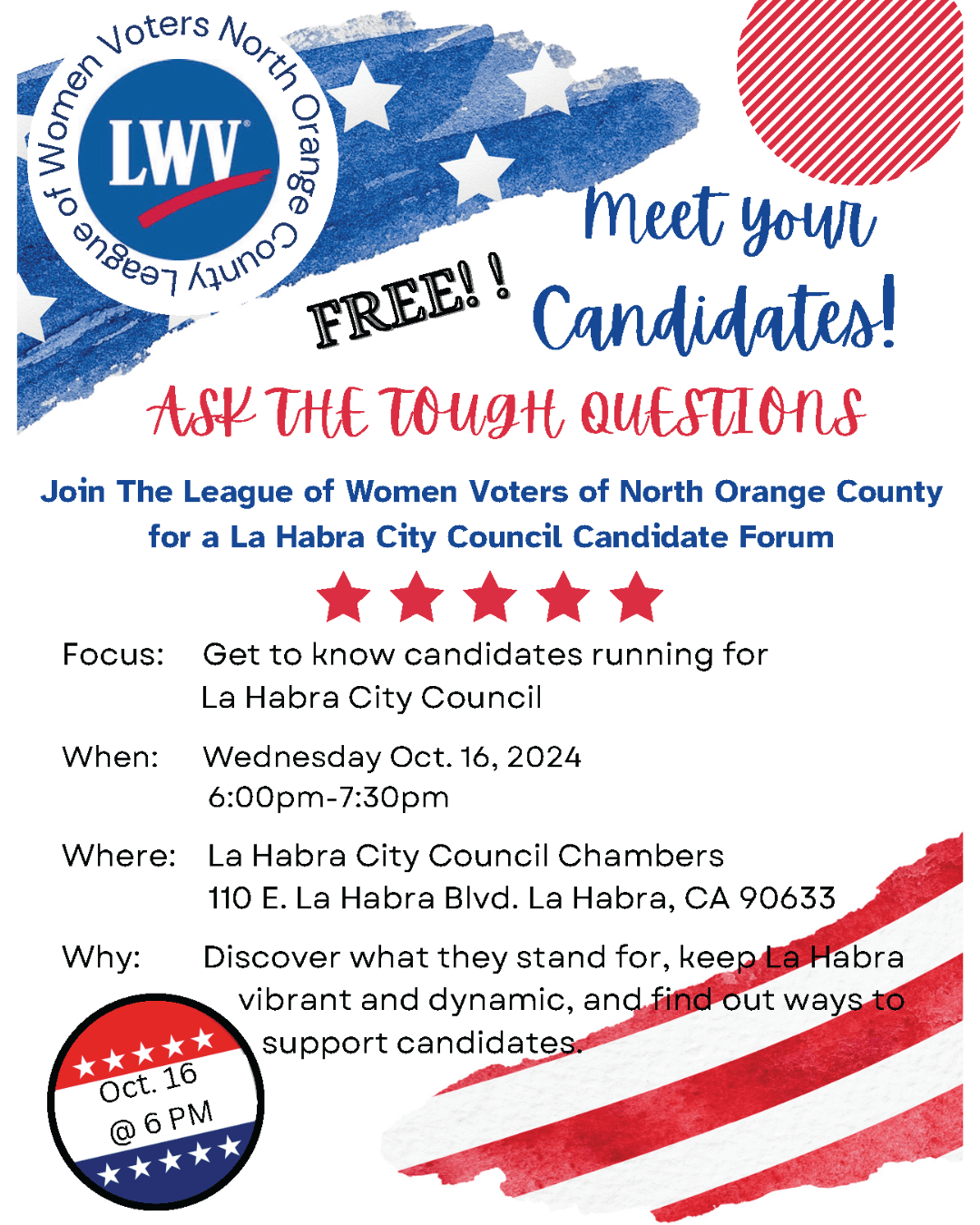 flyer for 2024 Candidate Forum in La Habra
