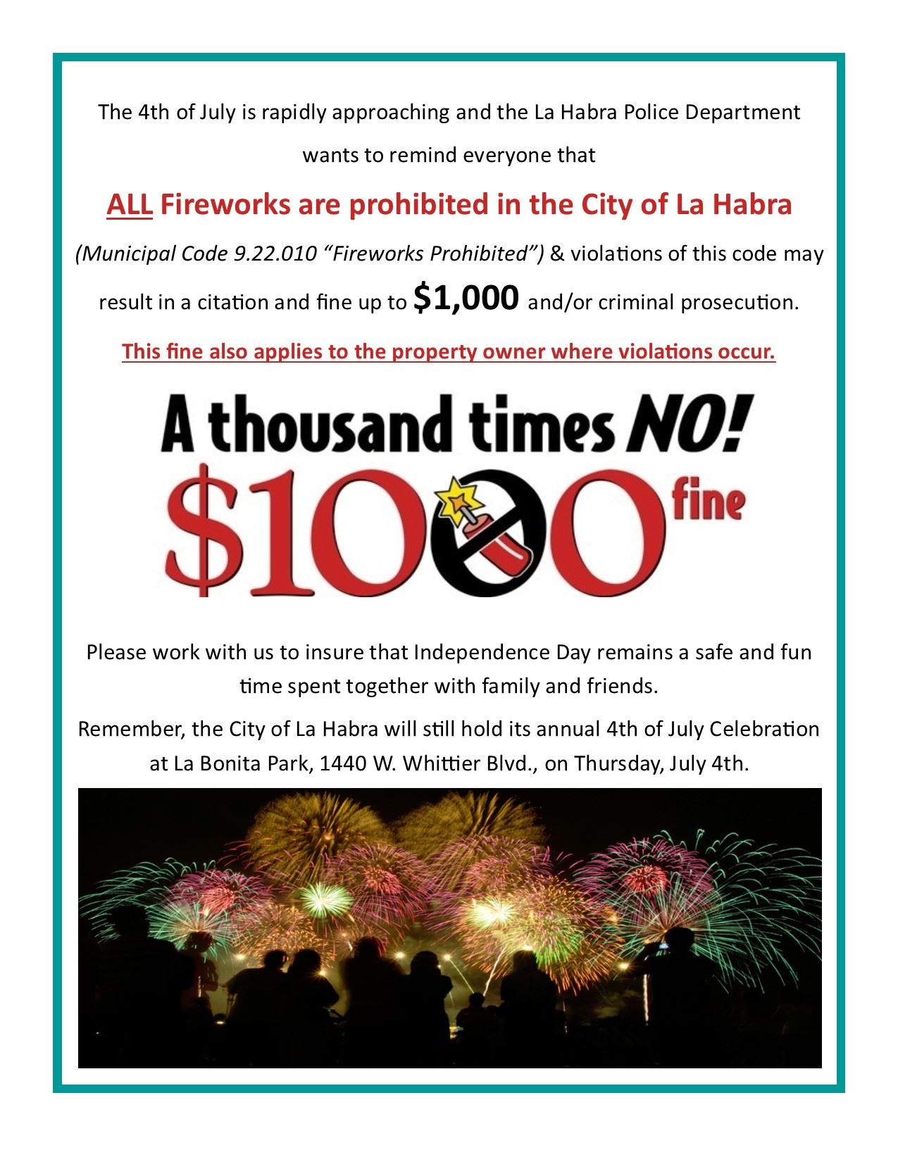 2019 Fireworks Prohibited Flyer